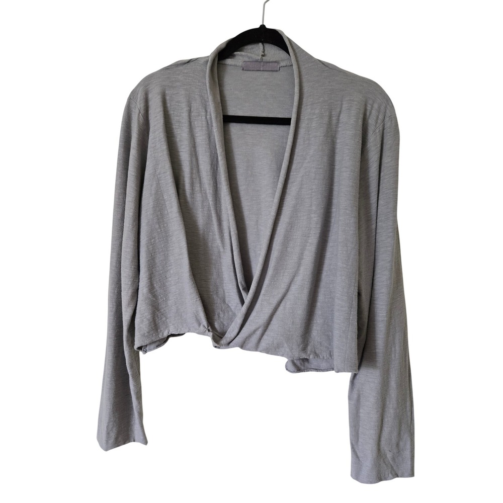 Cut Loose Womens Grey Cotton Linen‎ Slub Knit Cropped Wrap Top Large USA